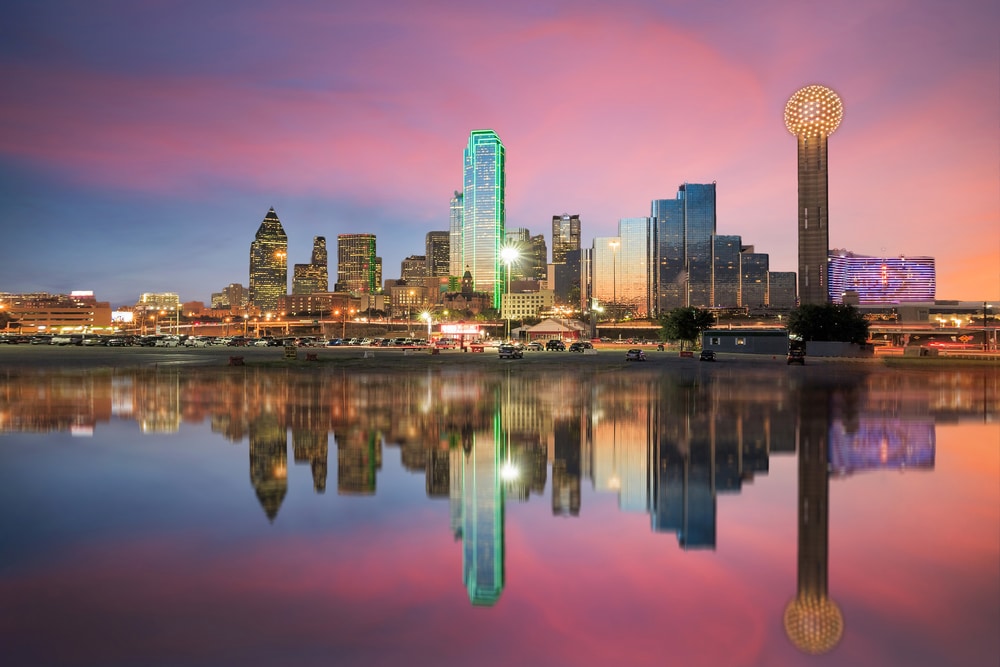 Dallas city skyline at sunset