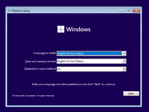 Windows 11 setup screen