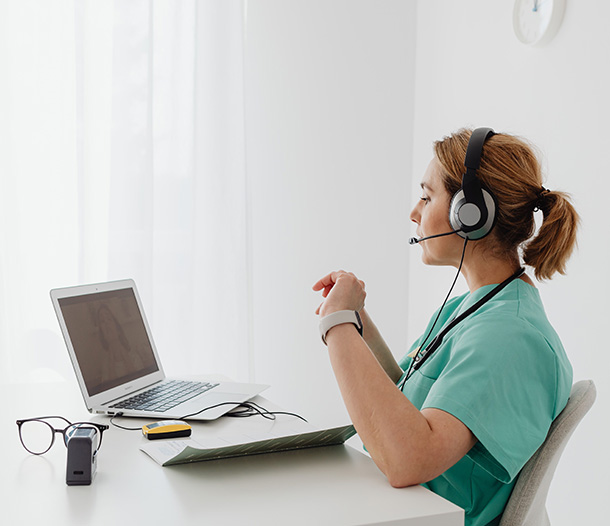 Doctor speaking to patient keeping virtual health secure